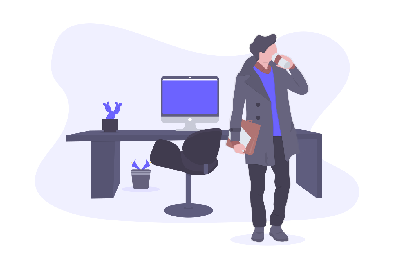 An image of an employee standing in front of his office.