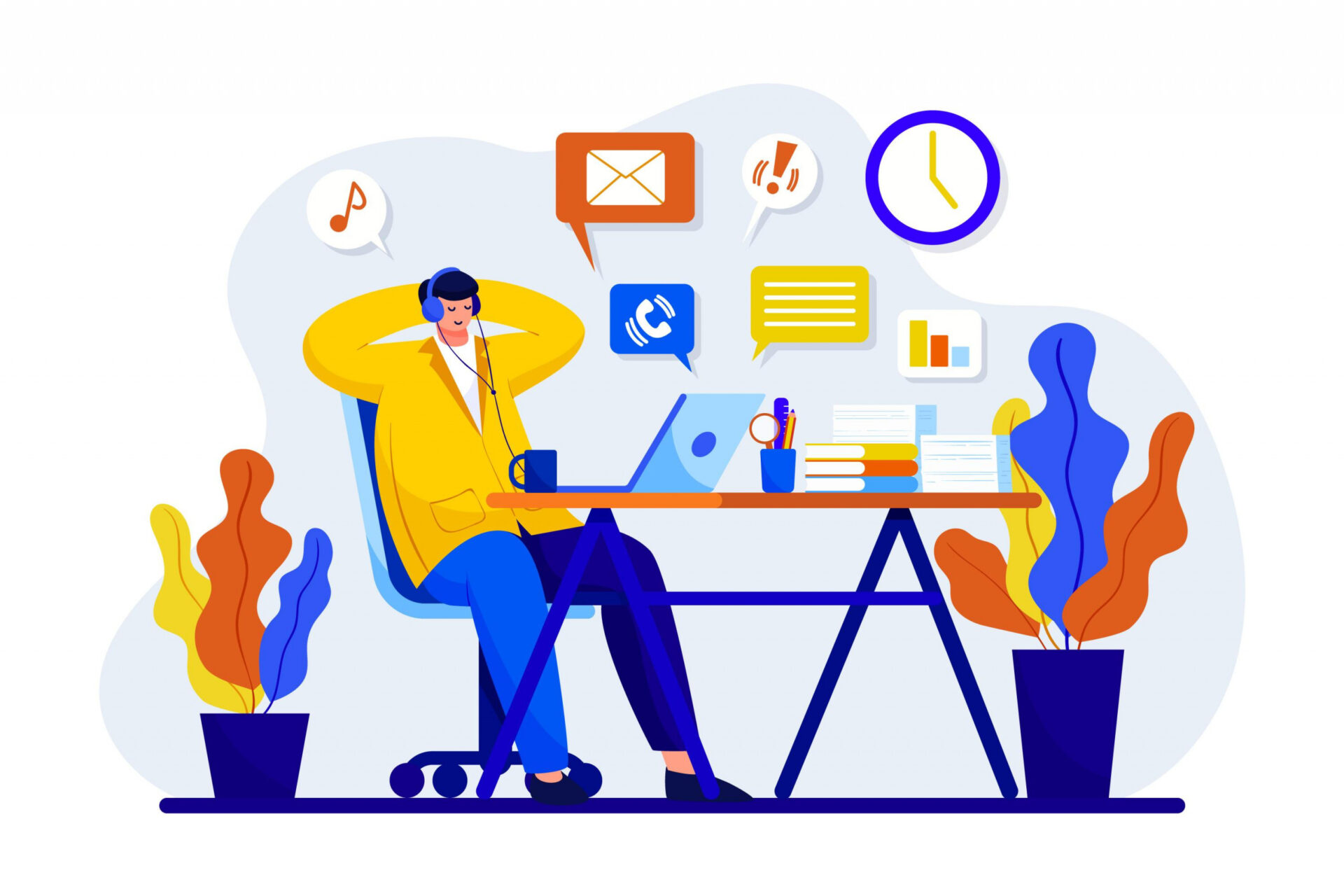 An illustration of a huge employee setting in his office