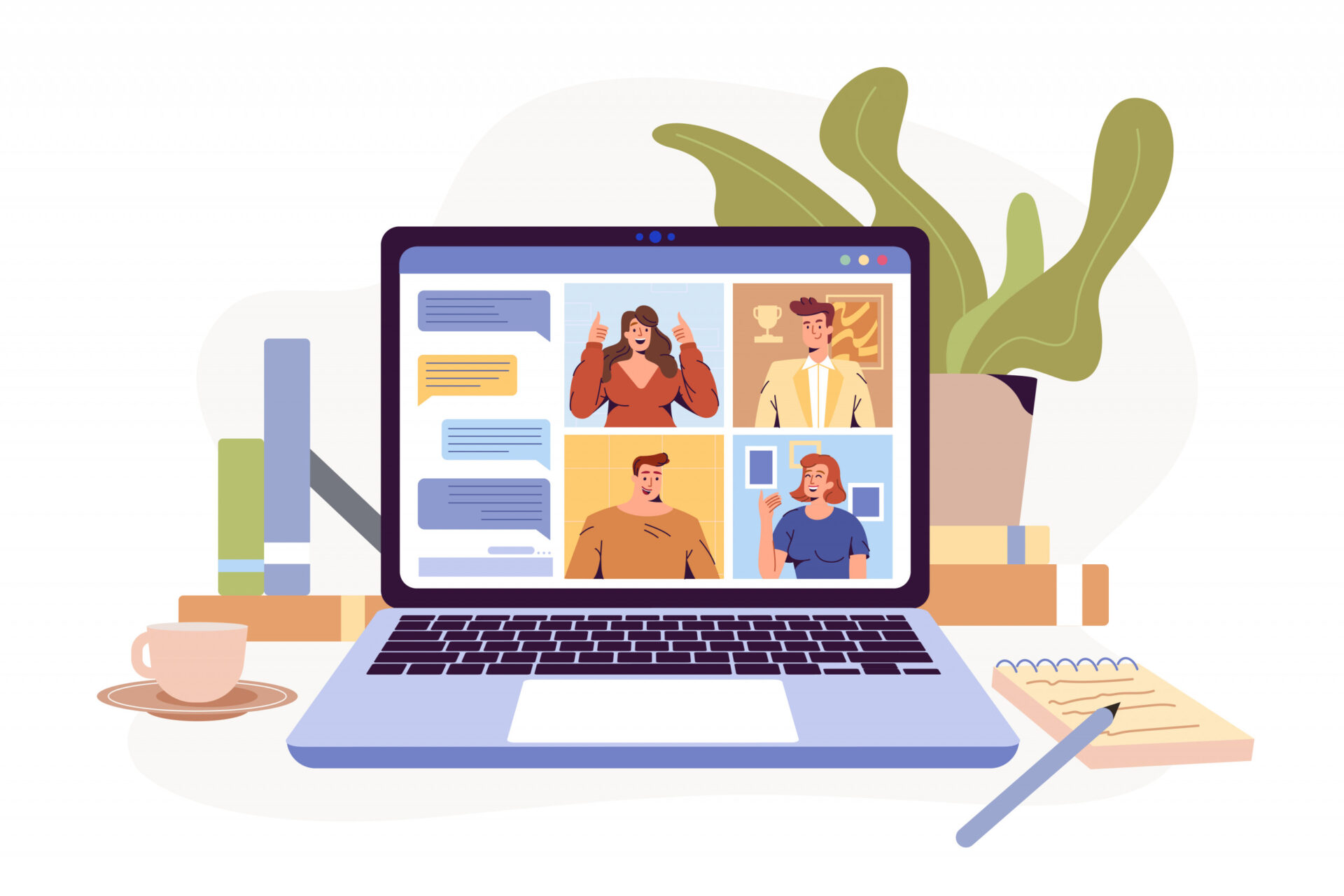 An image of 4 employees doing an online meeting as they are working remotely