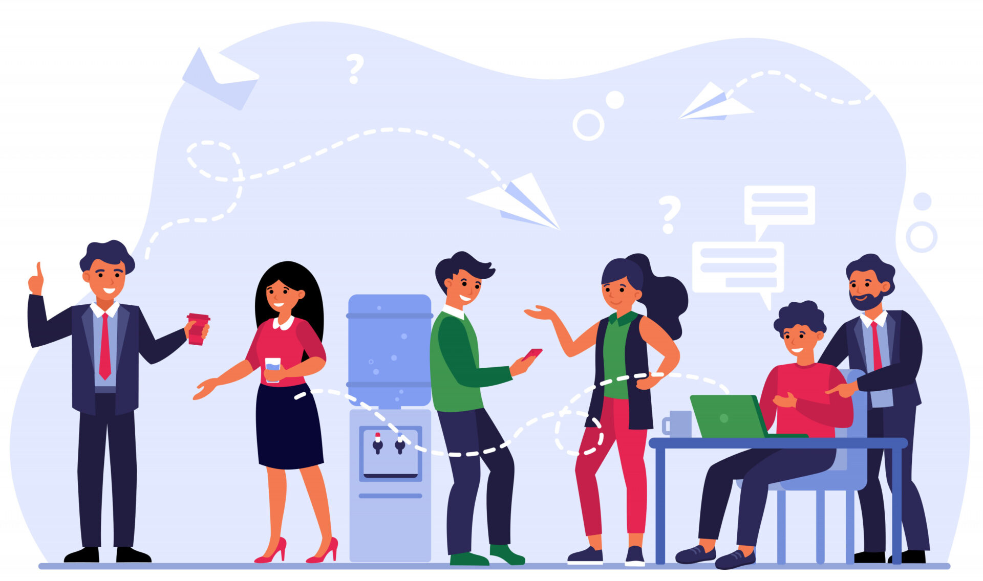 An illustration of 6 tiny employees in the office