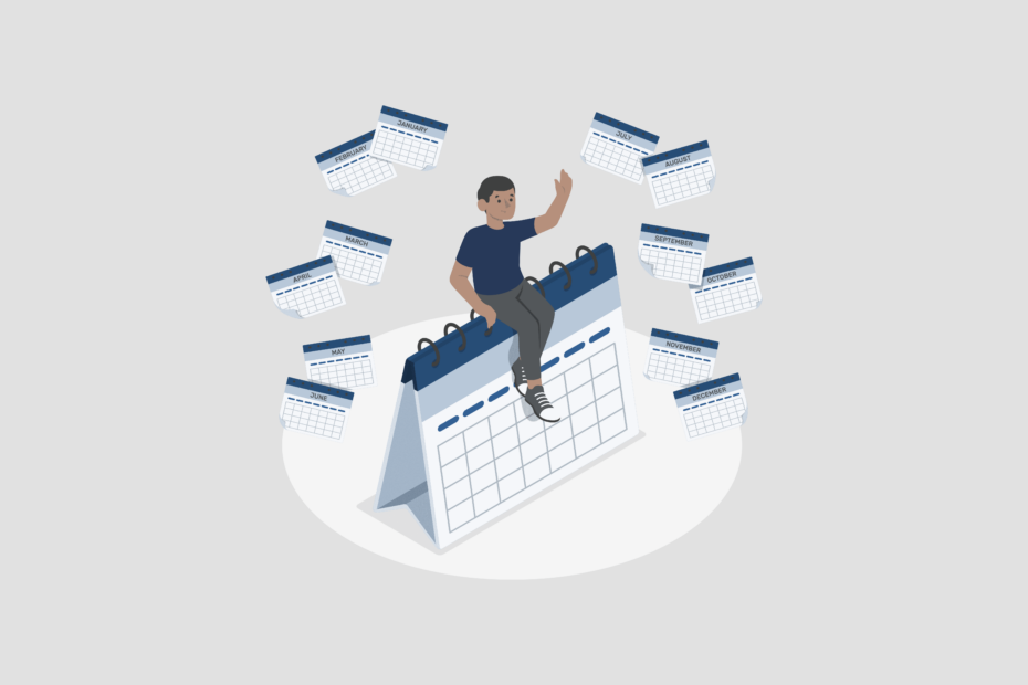 An illustration for an employee setting on a huge calendar