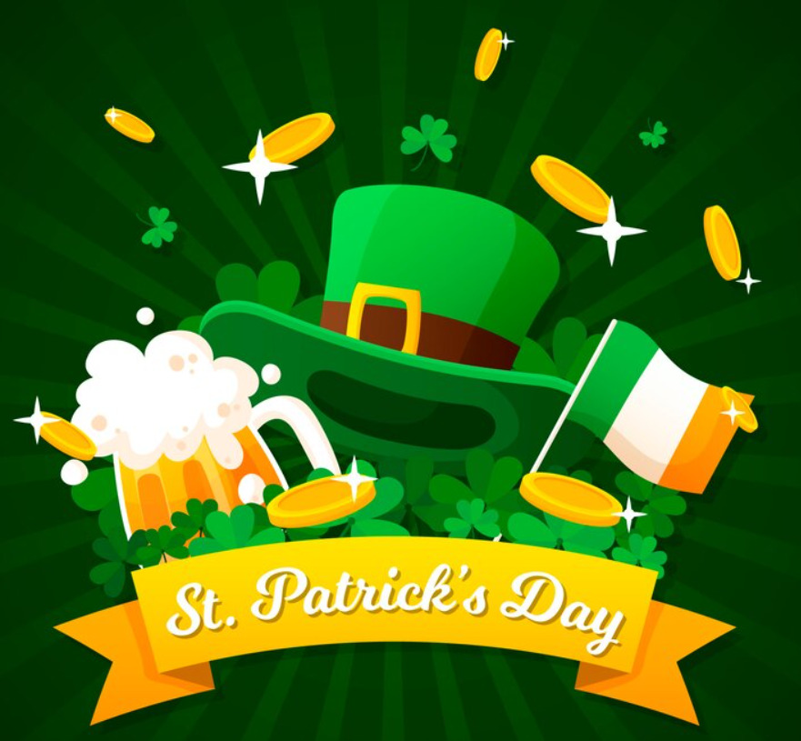 An image of Ireland flag, and the most famous tradition of the Ireland people when they celebrate.