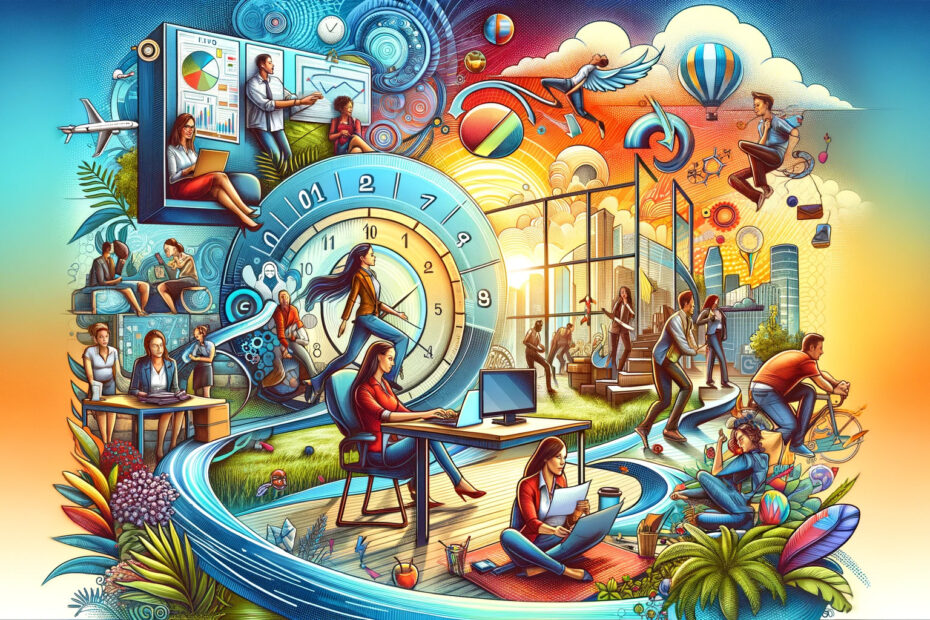 An-imaginative-and-colorful-digital-illustration-for-an-article-on-flexible-PTO-Paid-Time-Off-policies.