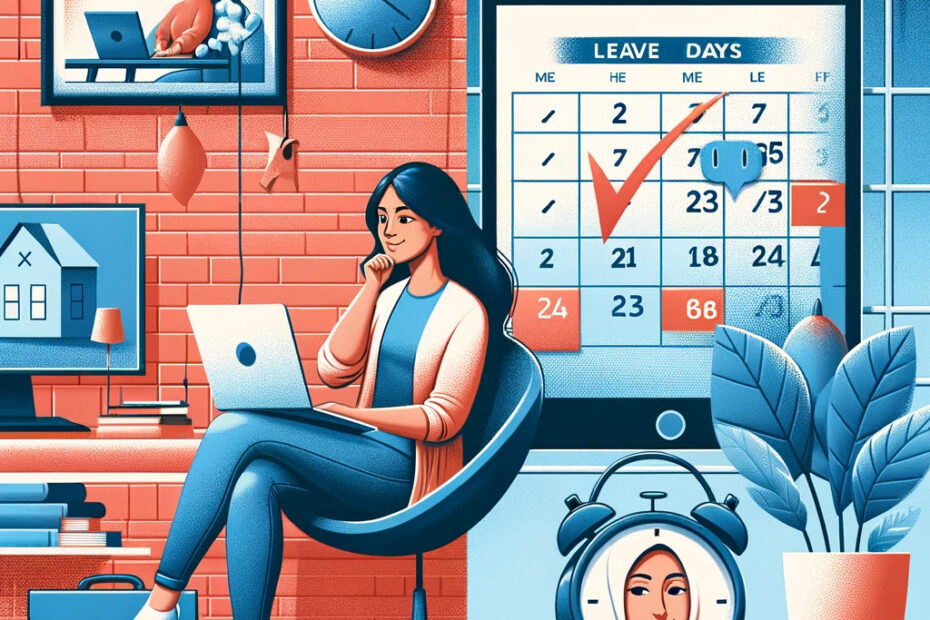 An-image-representing-the-impact-of-remote-work-on-leave-policies.-Depict-a-split-scene_-on-one-side-a-relaxed-employee-Hispanic-female-working-remouthly.