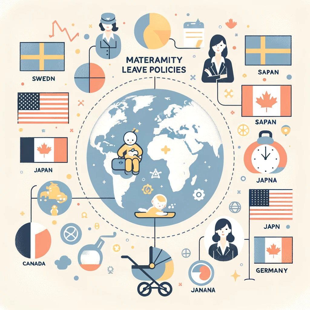 An-infographic-style-image-depicting-maternity-leave-policies-around-the-world-without-text.-The-image-should-feature-a-light-color-palette