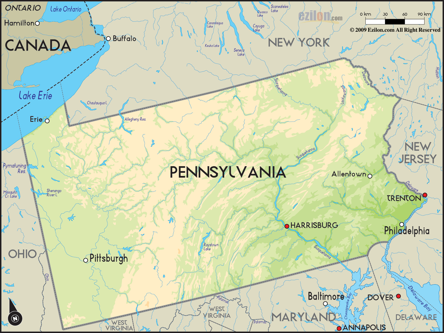 An image of Pennsylvania on the world map