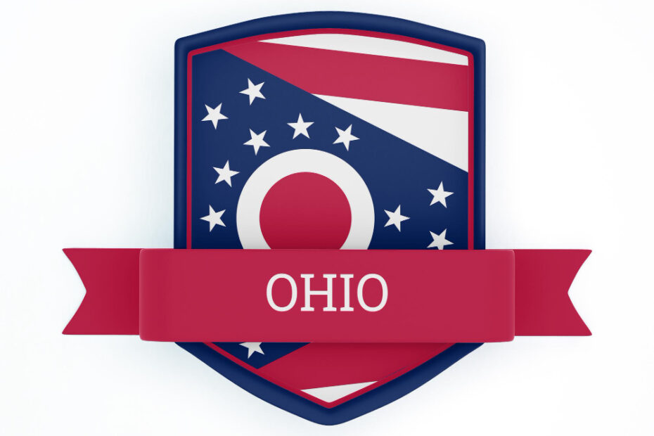 Ohio flag with a white banner