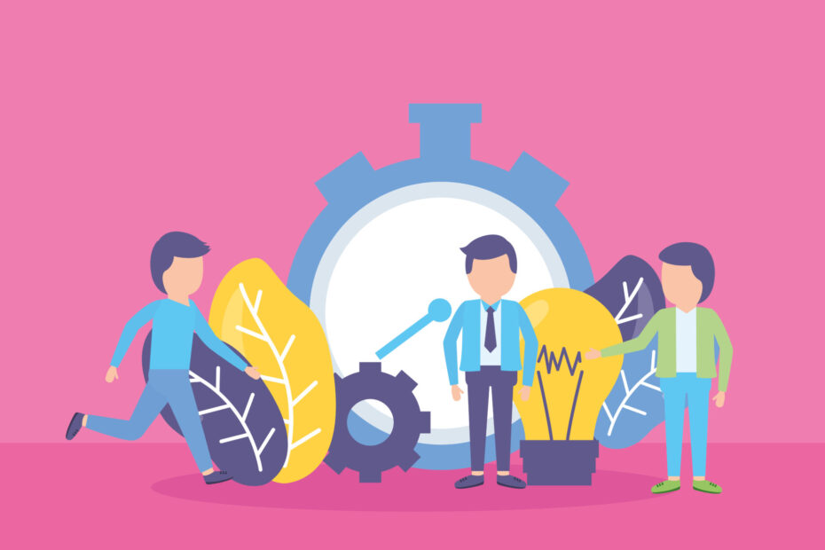 businesspeople clock time creativity work vector illustration