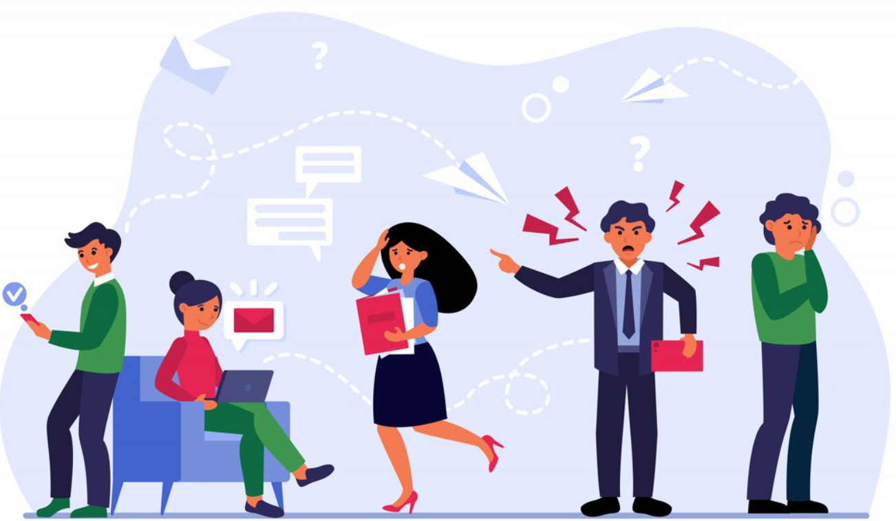 An image of 5 different employees all of them is in a different mode.