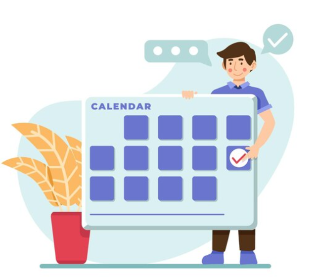 An employee holding a huge calendar
