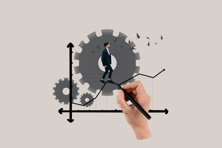 A picture of a hand drawing a man working on a large gear icon