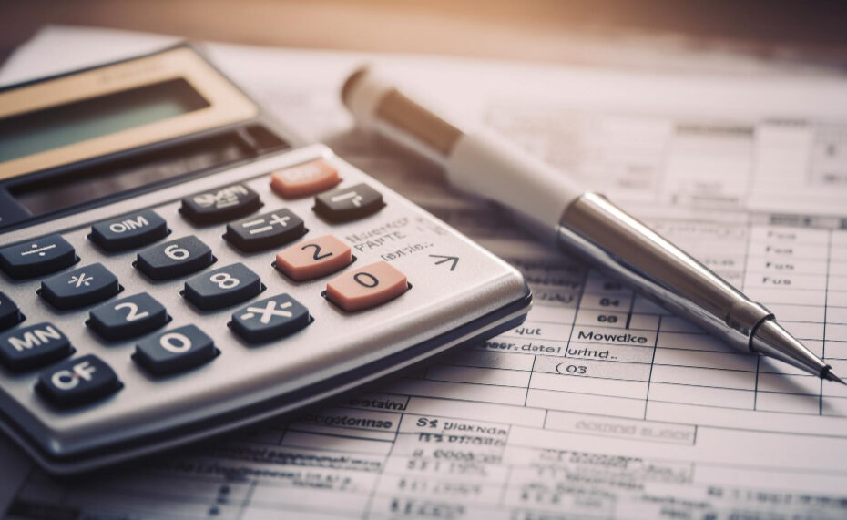 An image of a calculator and a pen beside it put on a disk