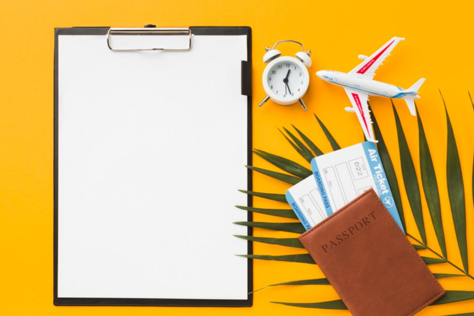 Vacation Request, passport, clock and plane