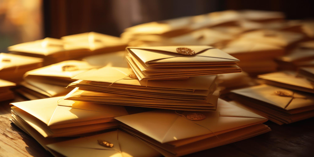An image of so much envelopes on a wodden disk