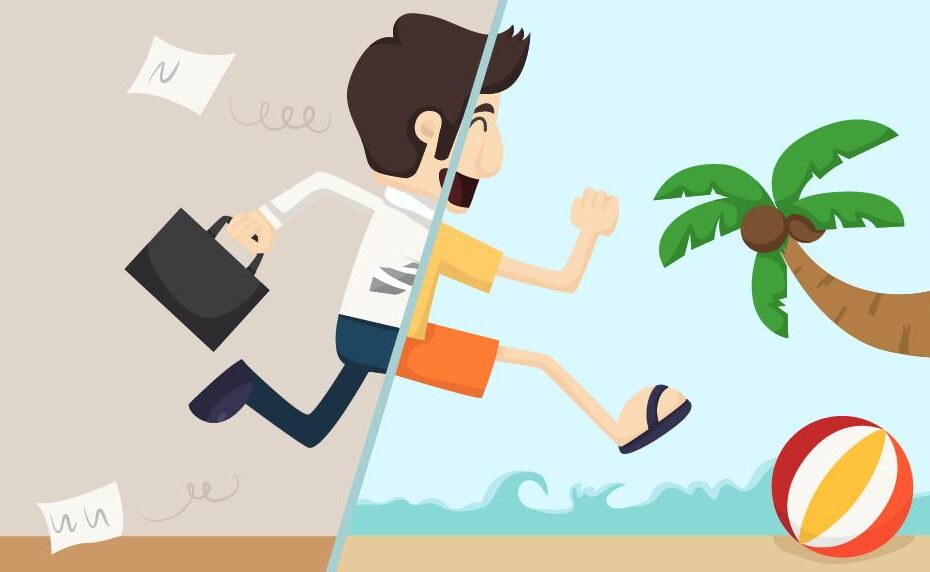 man going from work to time off