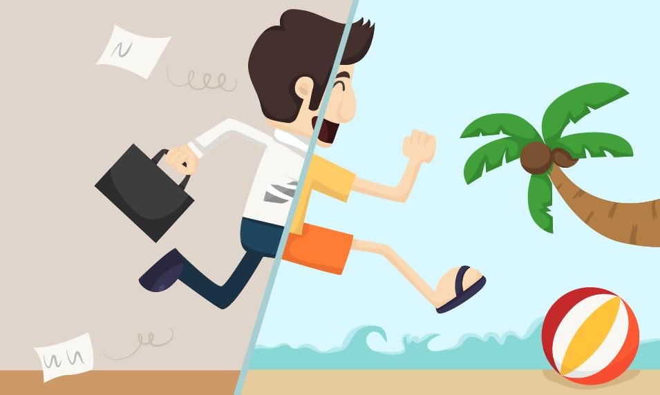 man going from work to time off